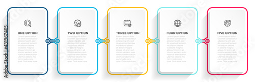 Business infographic process with thin line template design with icons and 5 options or steps. Vector illustration.