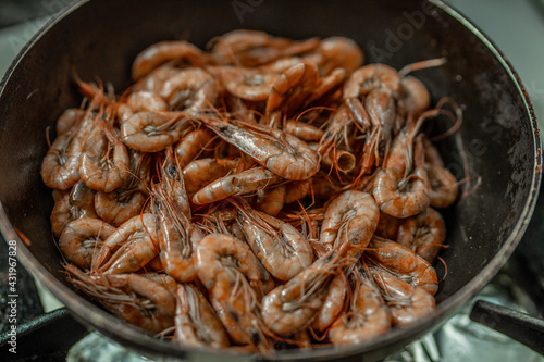 Shrimps in a steel pan