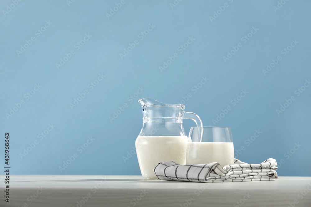 Fresh cold milk and free space for your decoration  - obrazy, fototapety, plakaty 