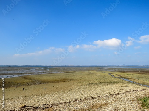beautiful deserted beach on a bright Autumn day in England