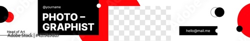 Geometric Black White Red Horizontal Cover for Social Media with Transparent Background. Vector illustration