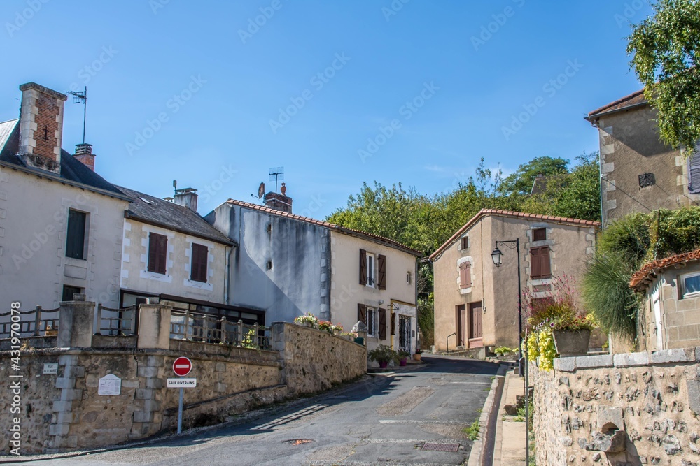 pretty street of old houses in Queaux France