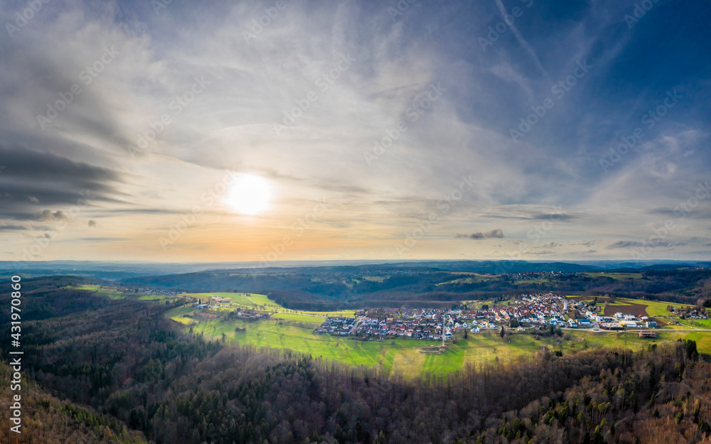 Germany, Baden Wurttemberg, Aerial view of town in Swabian Forest Germany, Baden Wurttemberg, Aerial view of town in Swabian Forest