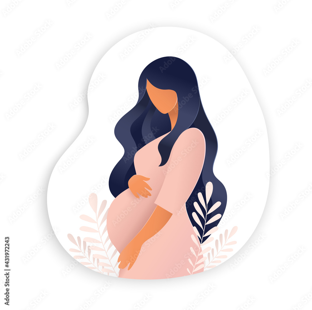 Side View Of Pregnant Woman Pregnancy Concept In Trendy Paper Cut