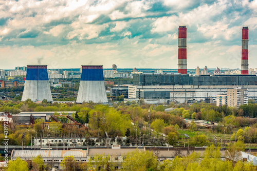 cooling towers and chimneys in the city