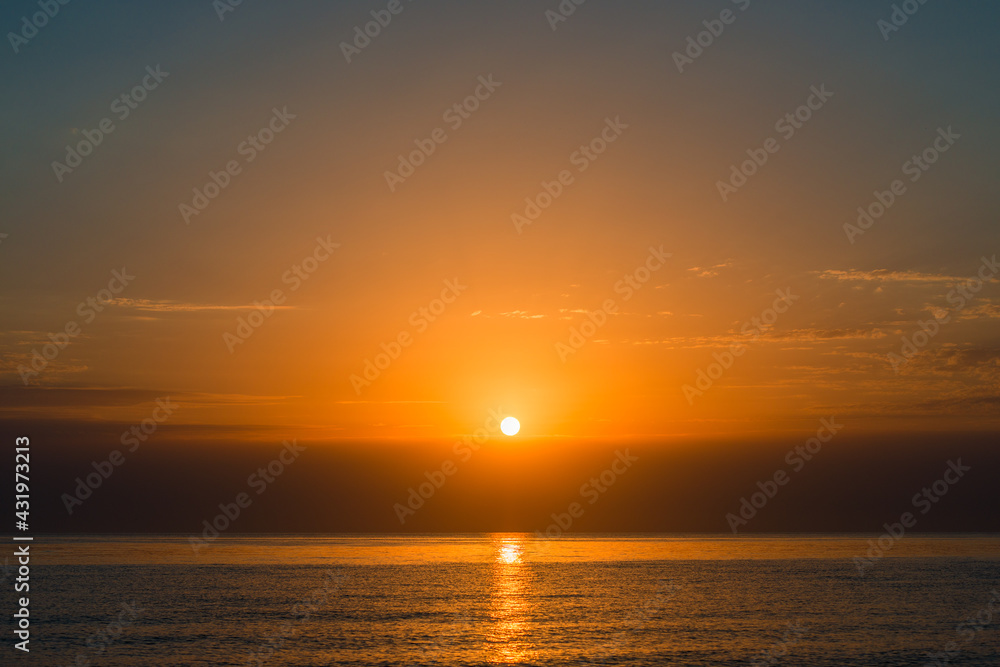 scenic view of orange sunset on the sea landscape