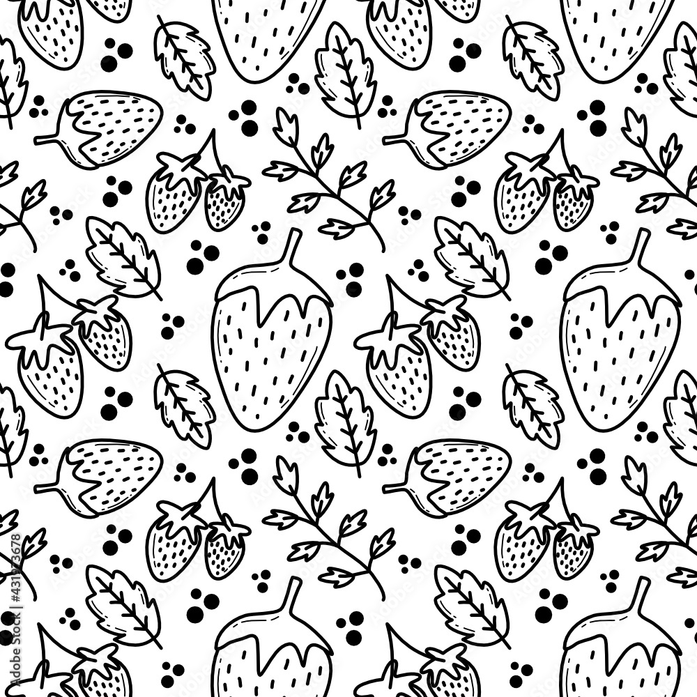 strawberry line black and white doddle seamless pattern background strawberry line black and white doddle seamless pattern background