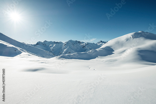 Mountain covered in snow during sunny day, Lechtal Alps, Tyrol, Austria photo