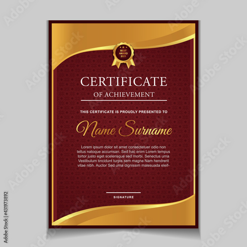 Certificate of achievement border design templates with elements of luxury gold badges and modern line patterns. vector graphic print layout can use For award, appreciation, education