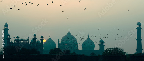  Sunset and birds with Badshahi Masjid Lahore photo