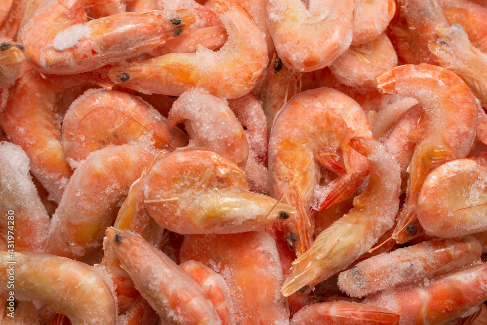 Fresh shrimps in ice. Top view. Fresh shrimps in ice. Top view.