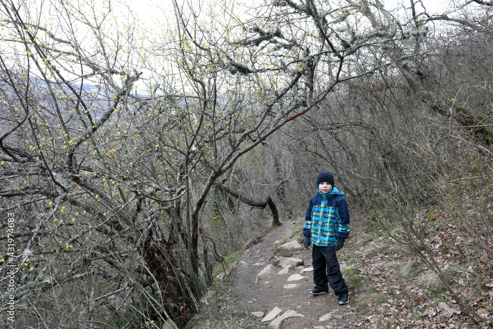 Child on trail of mountain bear
