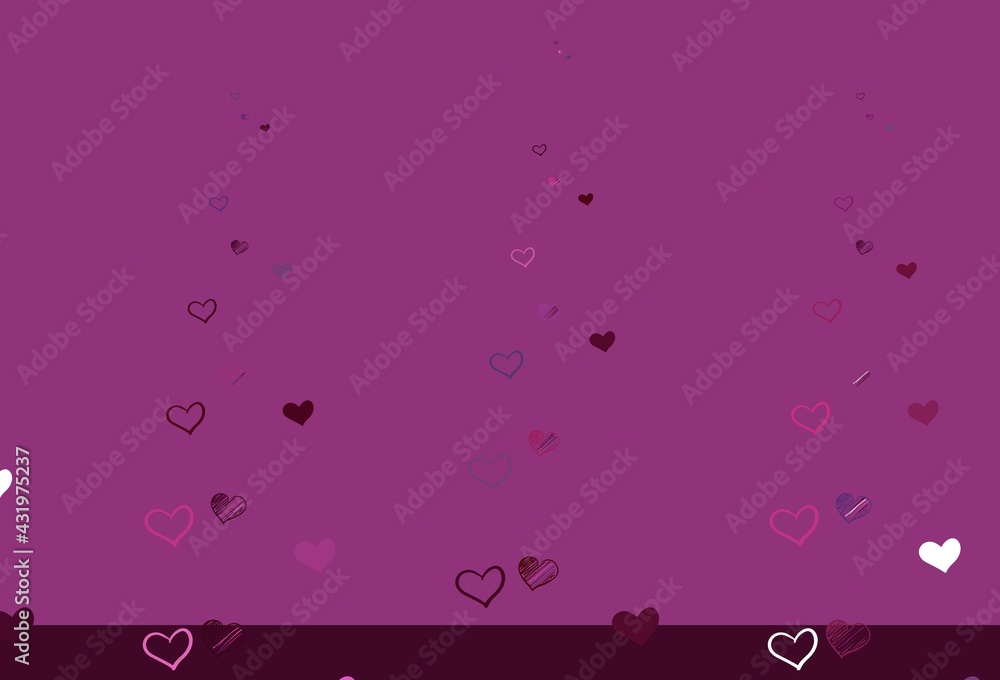 Light Pink vector template with doodle hearts.