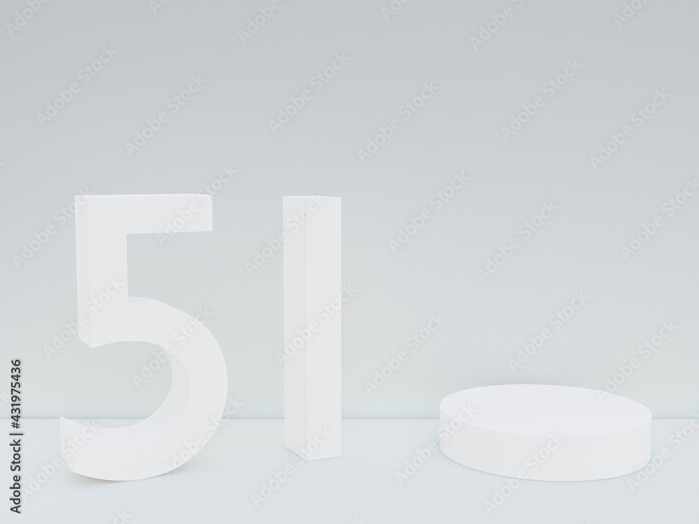 Scene with podium for mock up presentation in white color, minimalism style and number 51 with copy space, 3d render abstract background Scene with podium for mock up presentation in white color, minimalism style and number 51 with copy space, 3d render abstract background