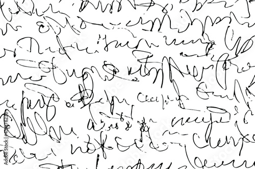 Grunge texture of an unreadable imitation of a handwritten letter. Monochrome background of careless illegible handwriting. Overlay template. Vector illustration