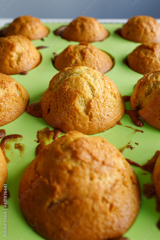 Fresh homemade cupcakes in tray