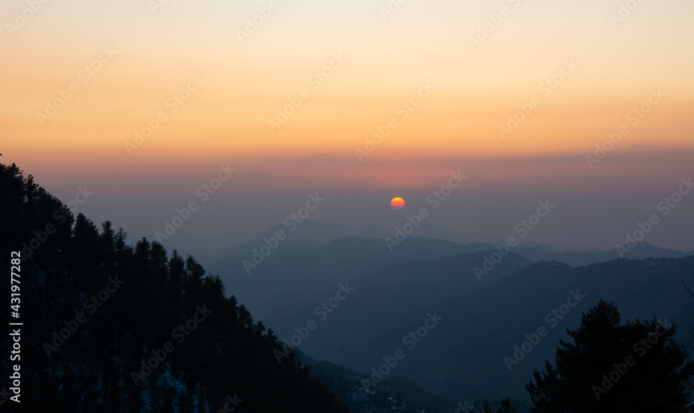beautiful sunset in the mountains of Mukeshpuri Pakistan