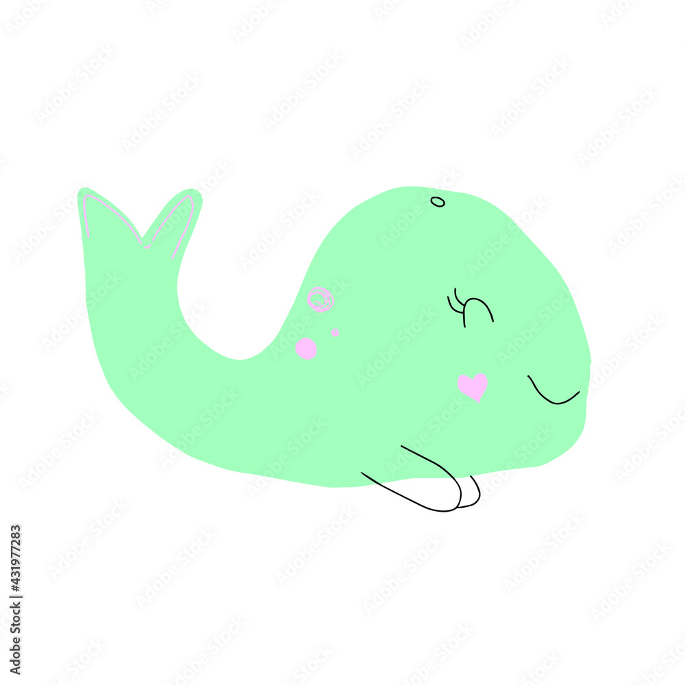 Naklejka premium hand drawing cartoon character cute whale, vector illustration