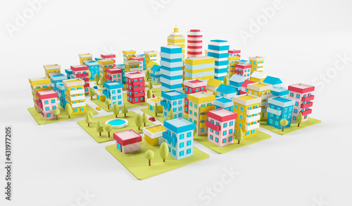 Three dimensional render of diorama of colorful city photo