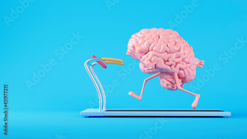 Three dimensional render of human brain running on treadmill photo