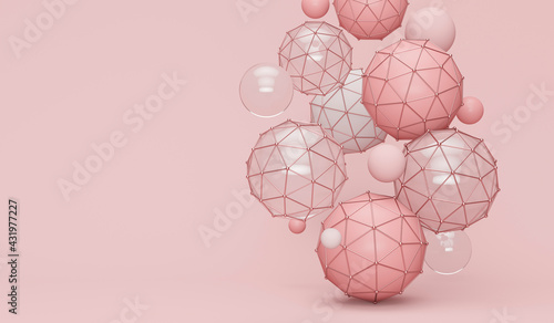 Abstract of polyhedron shapes against pink background