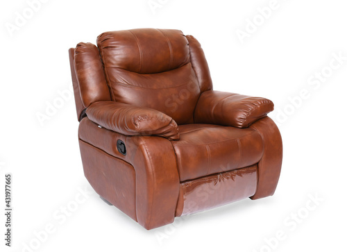 Brown luxury leather recliner sofa in isolate white background