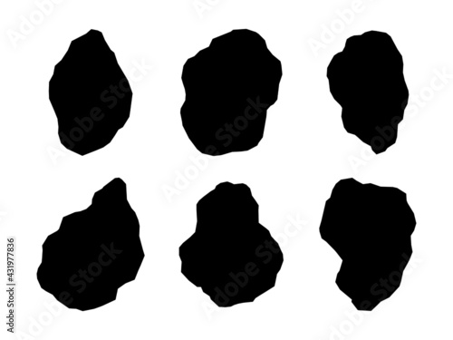 Black rock specimen set. Stone sample silhouette.