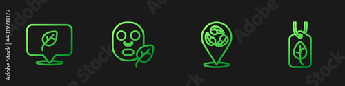 Set line Vegan food diet, , Facial cosmetic mask and . Gradient color icons. Vector