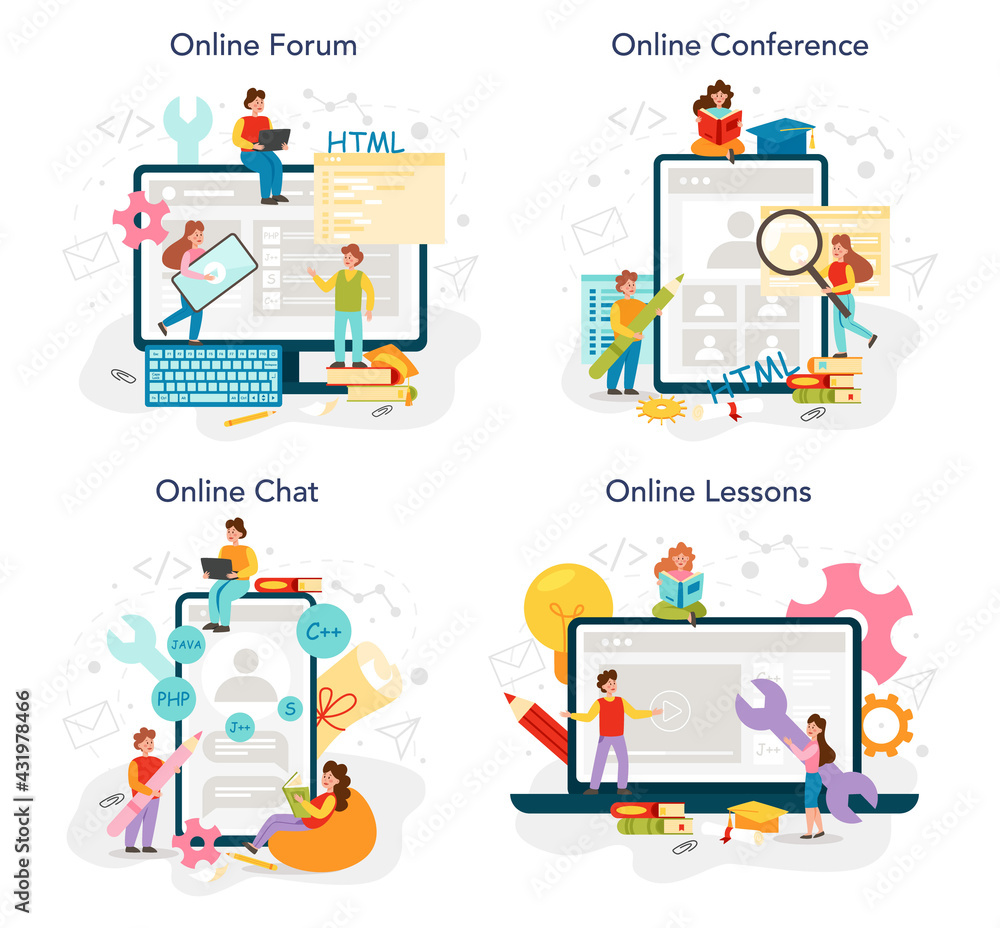 Programming online service or platform set. IT education Programming online service or platform set. IT education