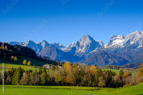 Austria, Upper Austria, Vorderstoder, Clear sky over village in Totes Gebirge range photo