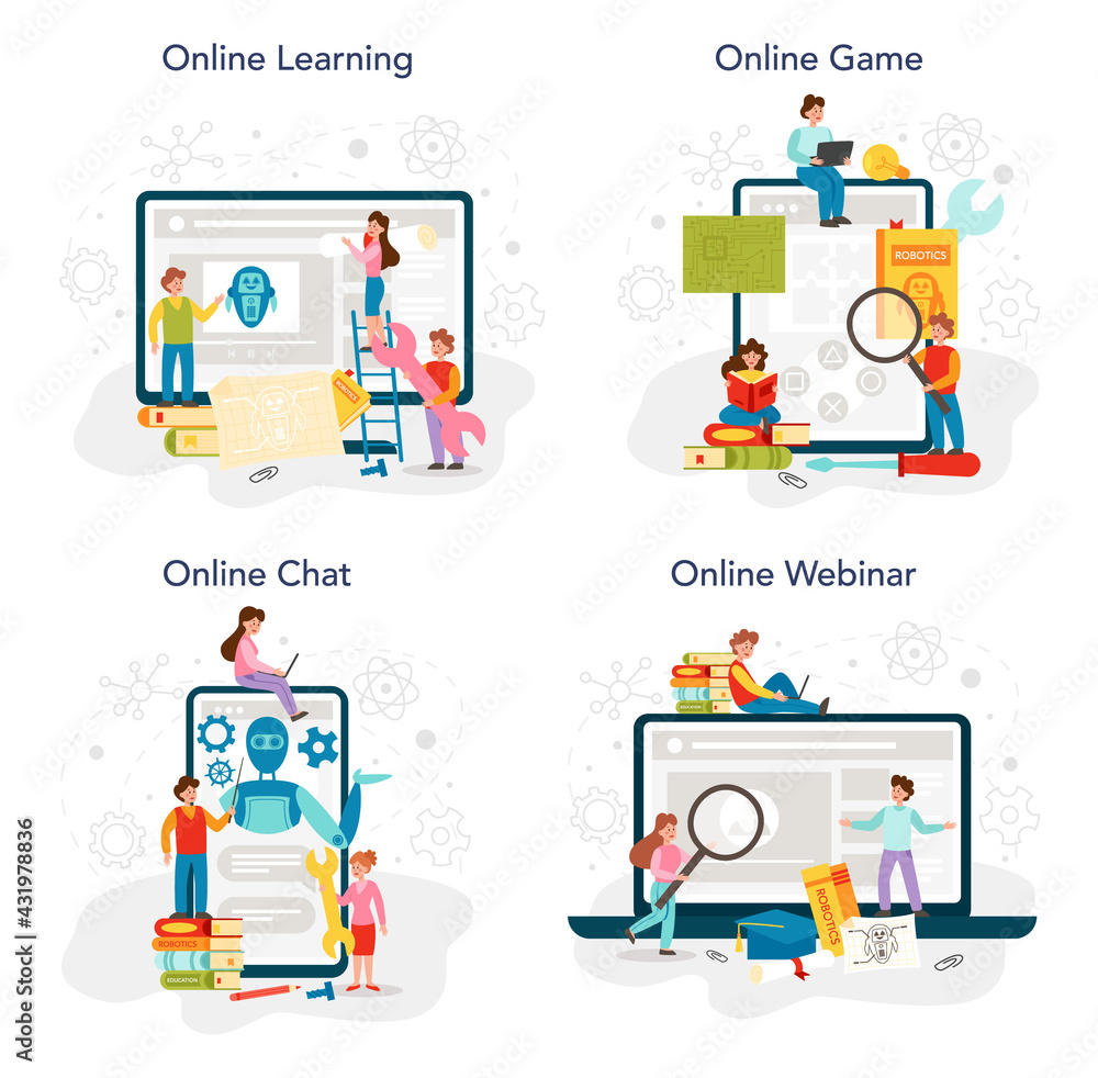Robotics school subject online service or platform set. Robot engineering Robotics school subject online service or platform set. Robot engineering