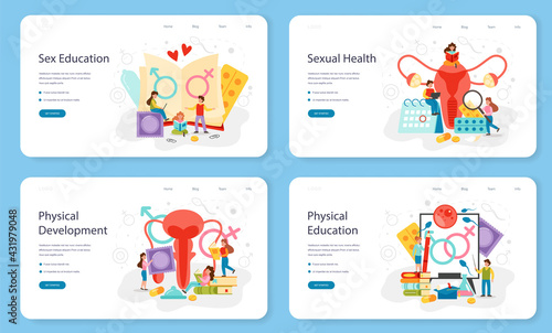 Sexual education web banner or landing page set. Sexual health lesson