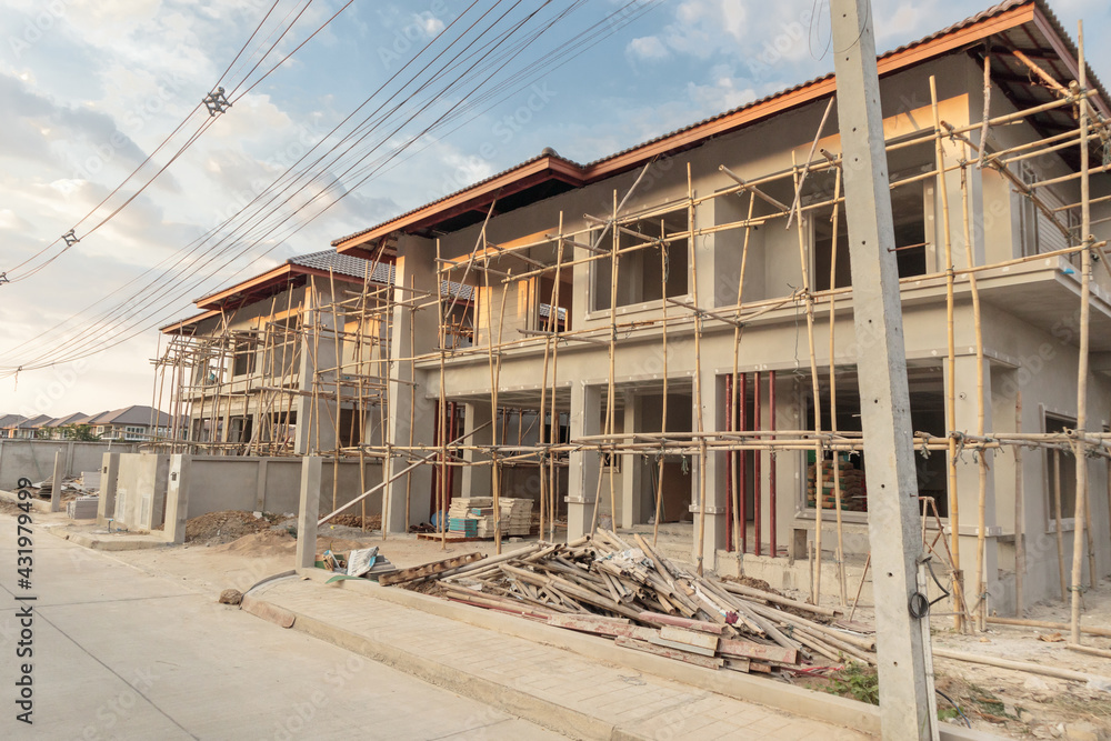 construction residential new house in progress at building site construction residential new house in progress at building site