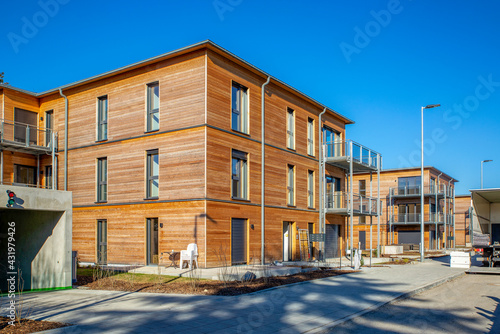 Germany, Bavaria, Munich, New development area with energy efficient wooden houses photo