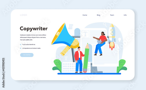 Copywriter web banner or landing page. Writing and designing texts