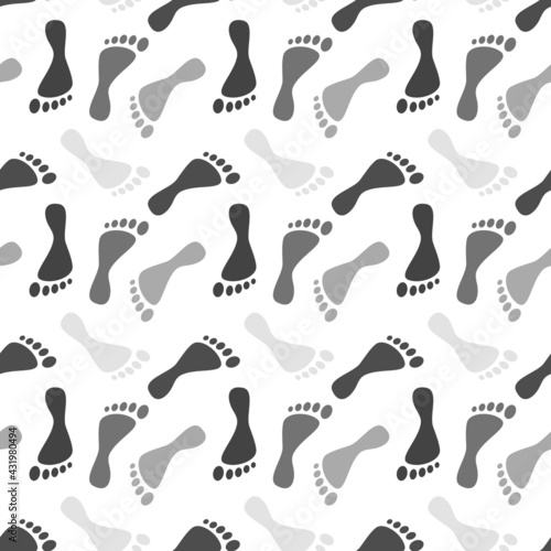 Grey human footprints silhouette paths on white background. Clip-art vector illustration. Seamless pattern.
