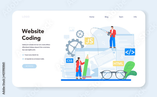 Frontend development web banner or landing page. Website interface