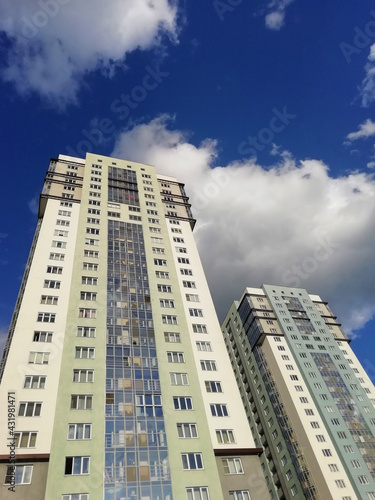 Yekaterinburg, Russia -01.05.2021: Modern residential high-rise buildings in Russia. Real estate background. Real estate market concept. Apartment building. New builded residential building. 