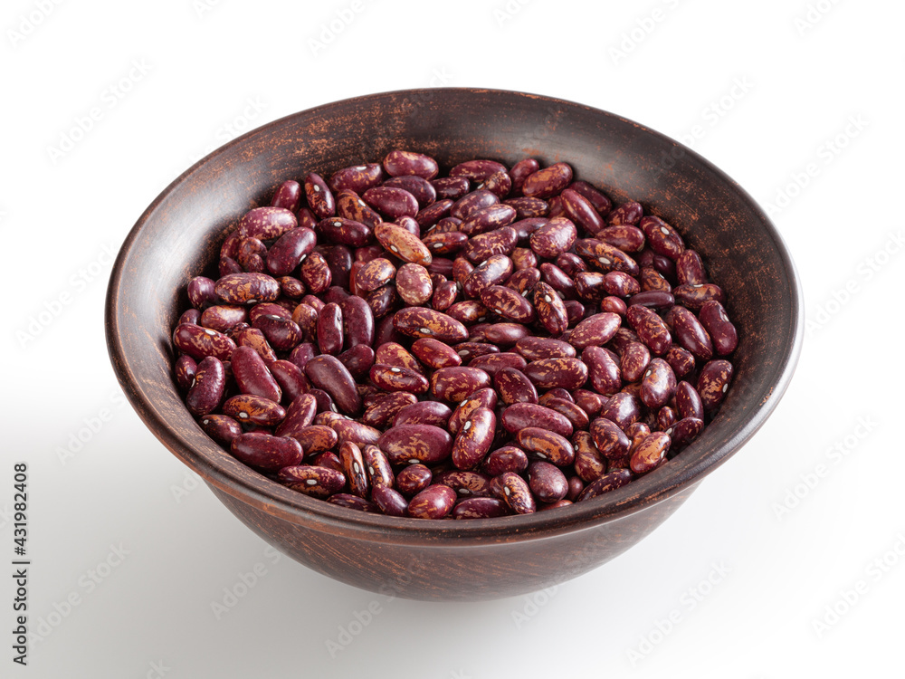 Red pinto beans in ceramic bowl isolated on white background with clipping path Red pinto beans in ceramic bowl isolated on white background with clipping path