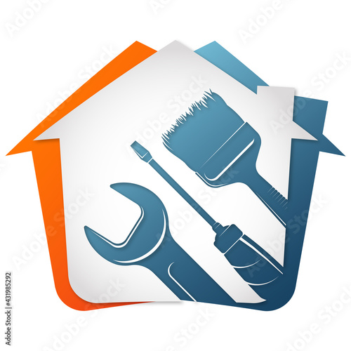 Wrench screwdriver and brush symbol for home renovation