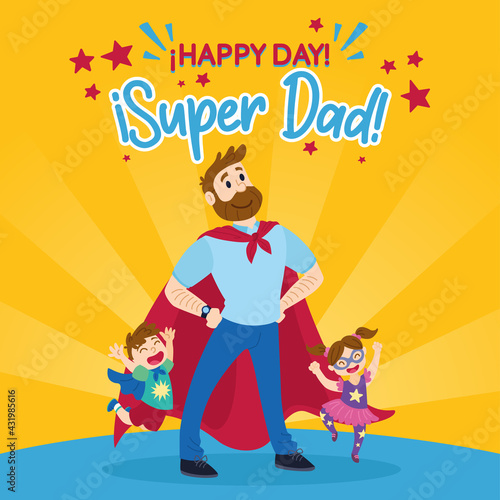 Super dad with son and daughter father day poster
