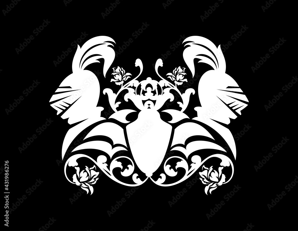 pair of fairy tale knight helmets with heraldic shield among rose ...