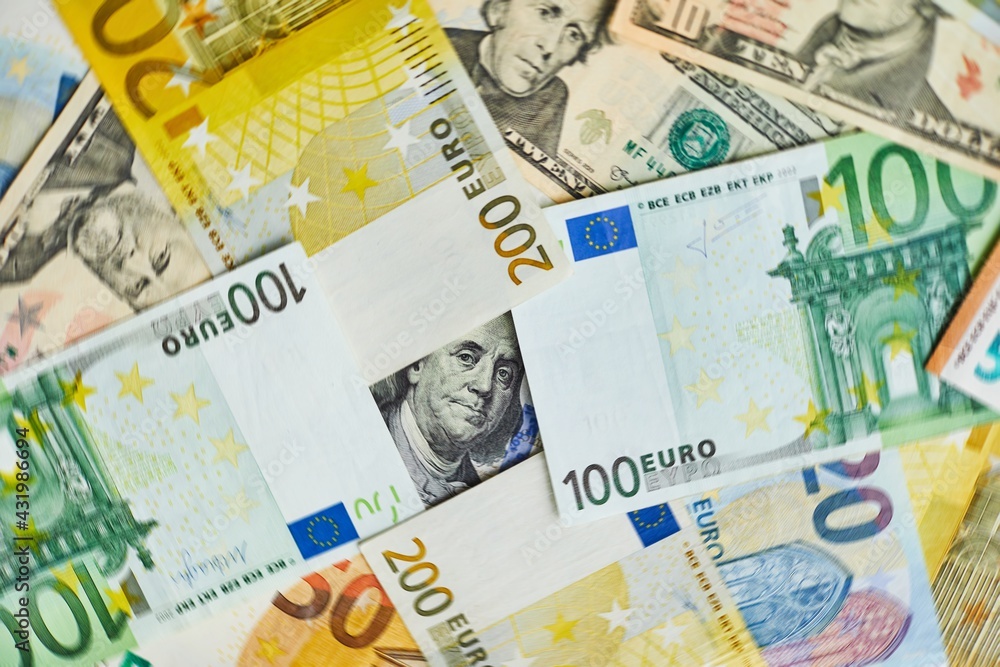 Money. Euro cash and U.S. dollars banknotes. Money. Euro cash and U.S. dollars banknotes.