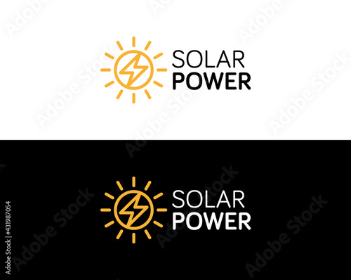 Solar Power Business Logo Template. Corporate Logo for Renewable Solar Power Energy Company. Sun With Energy Bolt Vector Logo