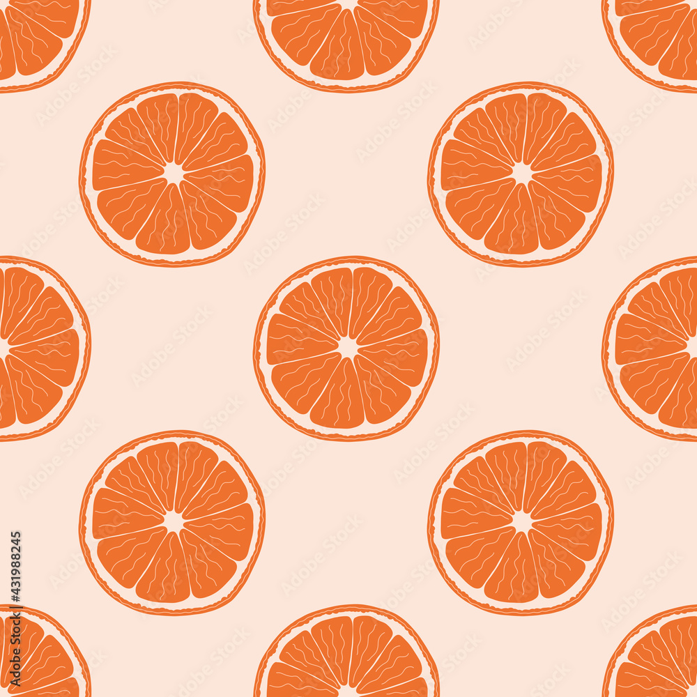 Naklejka seamless pattern with grapefruit on orange background