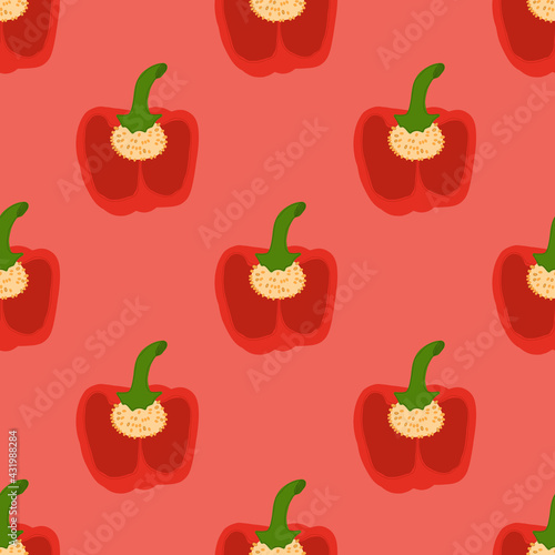 seamless pattern with bell pepper on red background