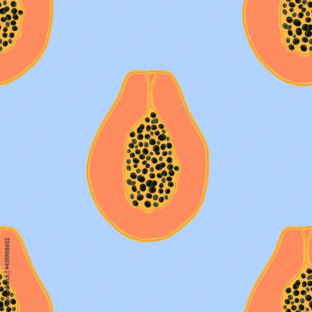 Fototapeta premium seamless pattern with papaya on blue background