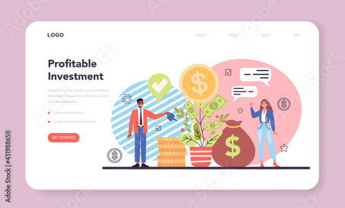 Investor web banner or landing page. Investing stategy, fundamental
