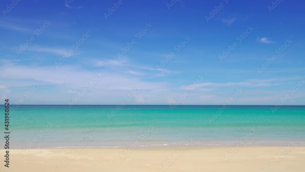 Phuket beach sea sand and sky. Professional video Landscape view of beach sea in summer day. Beach space area. At Karon Beach, Phuket, Thailand. On 01 May 2021. 4K UHD. Video Clip Phuket beach sea sand and sky. Professional video Landscape view of beach sea in summer day. Beach space area. At Karon Beach, Phuket, Thailand. On 01 May 2021. 4K UHD. Video Clip