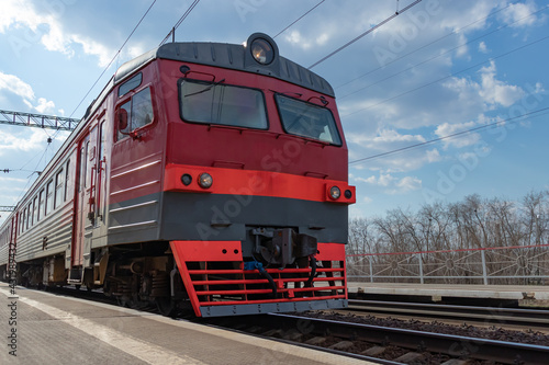 red train, train, blue sky